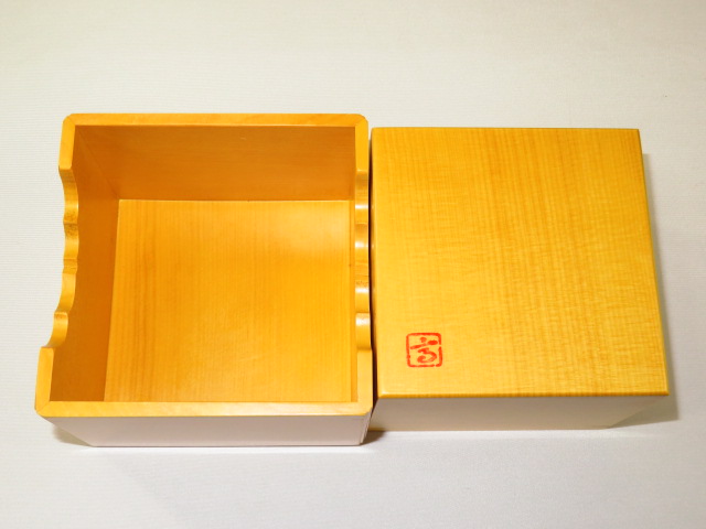 高橋徹男作/榧（かや）四隅落総銀杏面取将棋駒箱 新品/紙箱付(KH298 