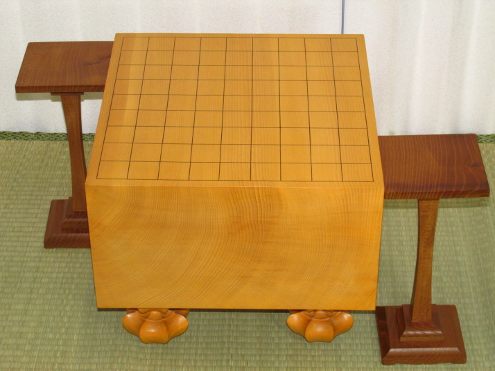 日本産本榧柾目六寸将棋盤/島桑駒台2点 使用品（S145） トウシン盤駒 